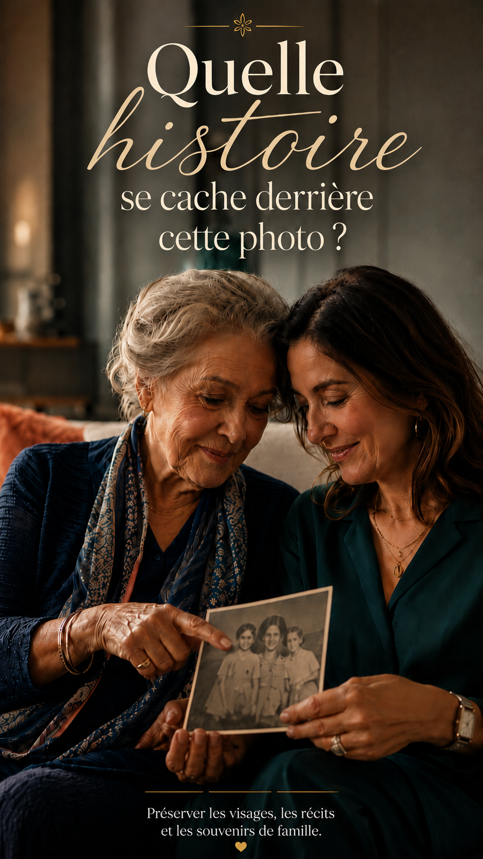 Une mère et sa fille partagent les souvenirs d’une ancienne photo de famille.
